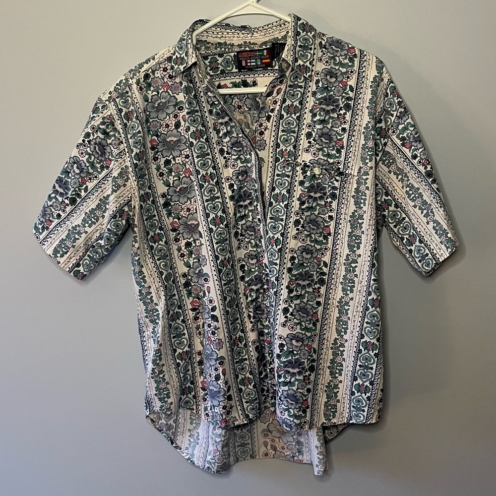 vintage/retro floral printed Paris sports club button up shirt